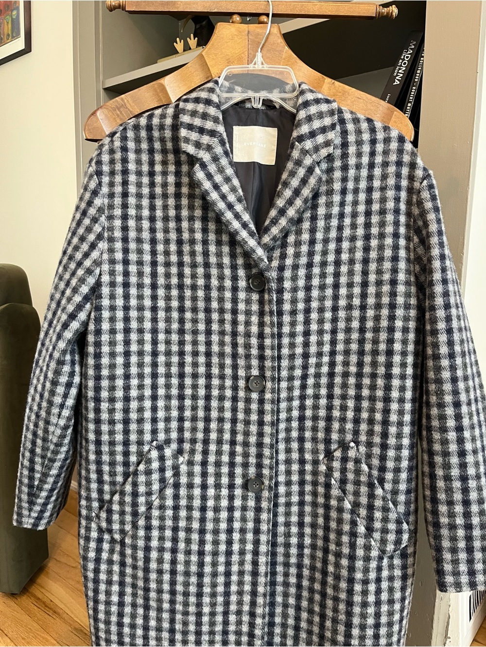 Everlane Italian ReWool Cocoon Coat - gray / charcoal / navy check